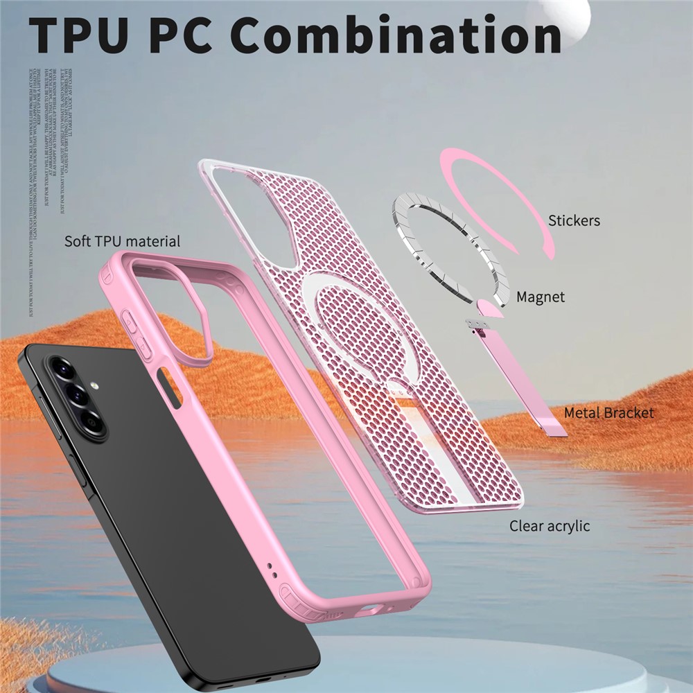 Samsung Galaxy A17 - Magnetic Kickstand Grid Pink — estuche (foto 5 de 6)