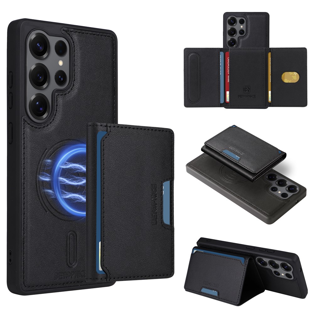 Samsung Galaxy S25 Ultra - BETOPNICE Case Leather With Wallet Black — estuche