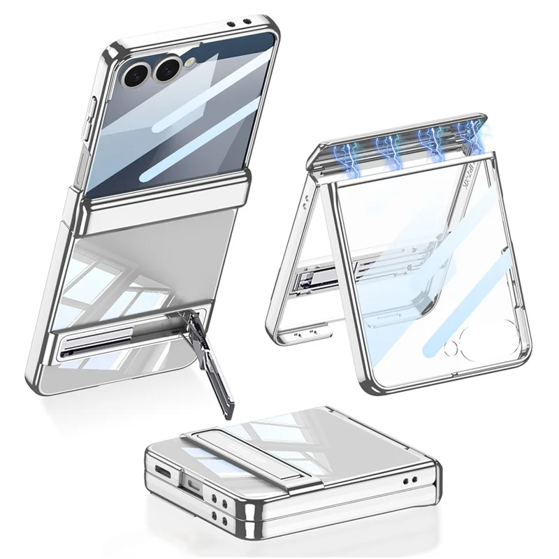 Samsung Galaxy Z Flip 7 - GKK Magnetic Hinge Tempered Glass Silver — estuche